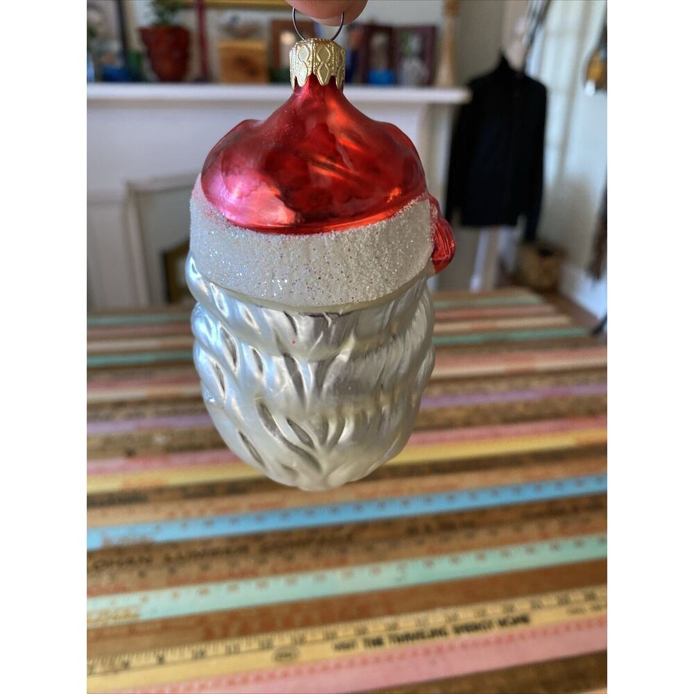 Vintage Blown‎ Glass ST NICK SANTA HEAD Jumbo Christmas Ornament West Germany - Picture 14 of 15